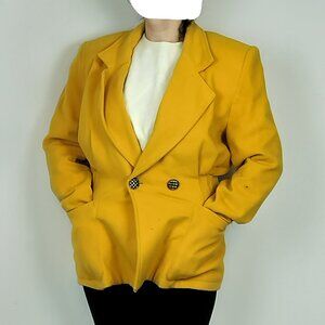 Fittes Longline Wool Blazer Made in Canada Mustard‎ Yellow Size M
